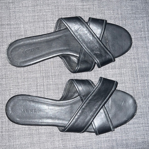J crew, women’s sandals, leather, black, size 8